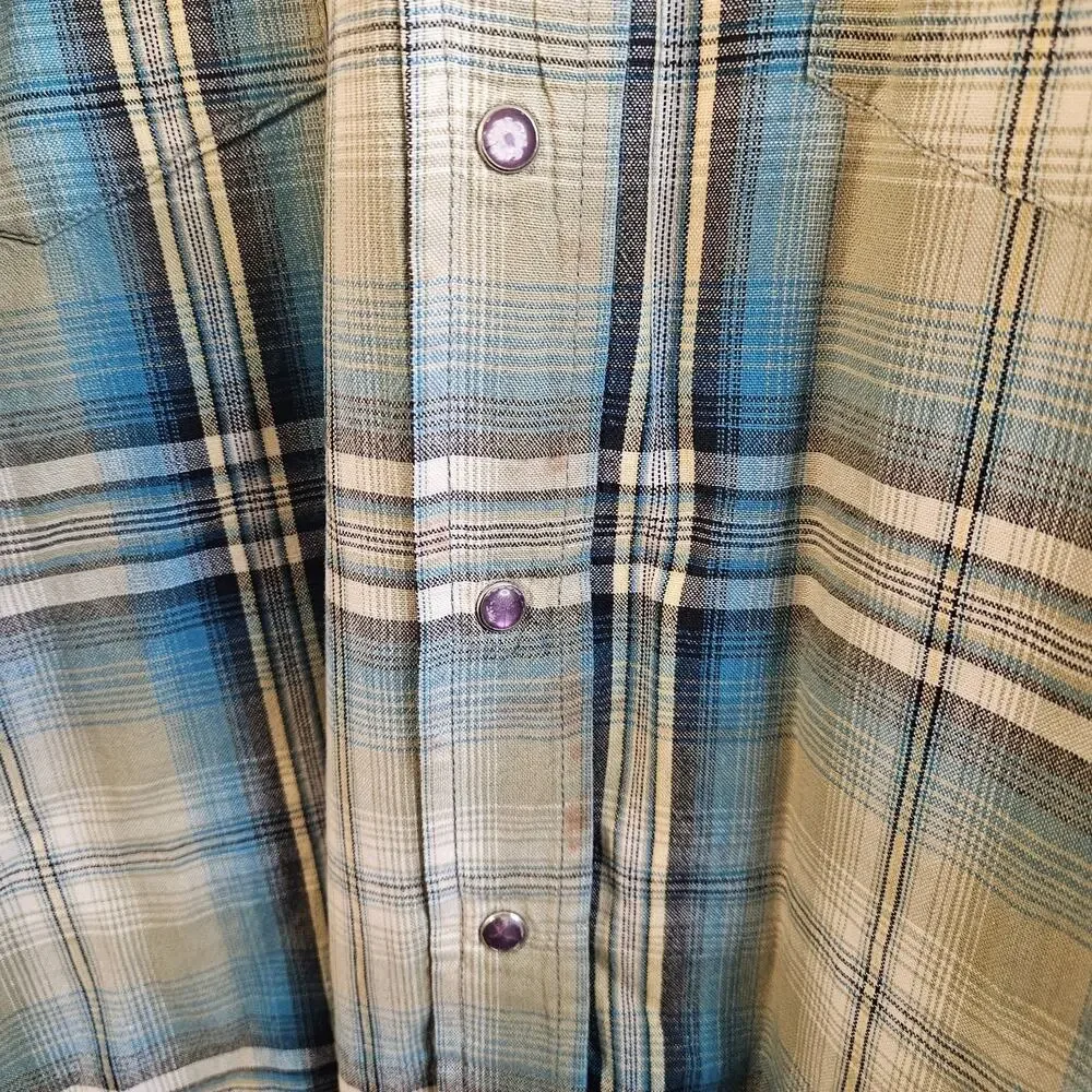 Panhandle Slim Shirt Men XXL Pearl Snap Western Cowboy Long Sleeve Blue Plaid - Picture 6 of 6
